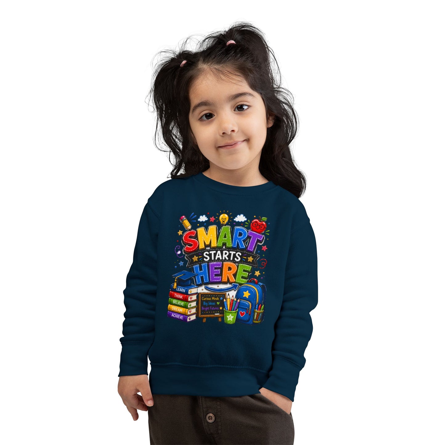 Toddler Sweatshirt — "Smart Starts Here" Back-to-School Kids Crewneck