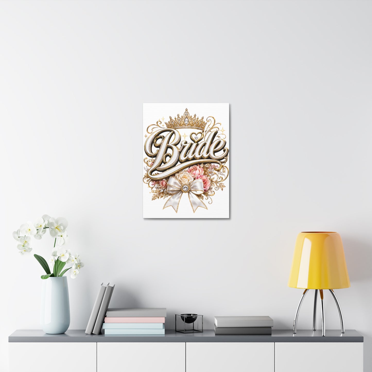Bride Stretched Canvas – Gold Crown Floral Wedding Wall Art