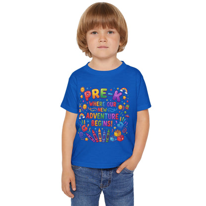 Toddler T‑Shirt — "Pre-K: Where Our New Adventure Begins!" Colorful Back-to-School Tee