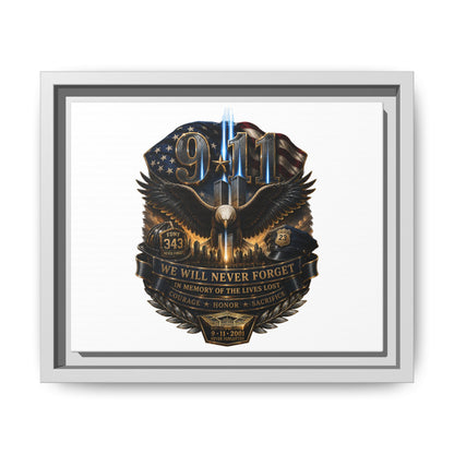 9/11 We Will Never Forget Matte Framed Canvas - Memorial Tribute Wall Art