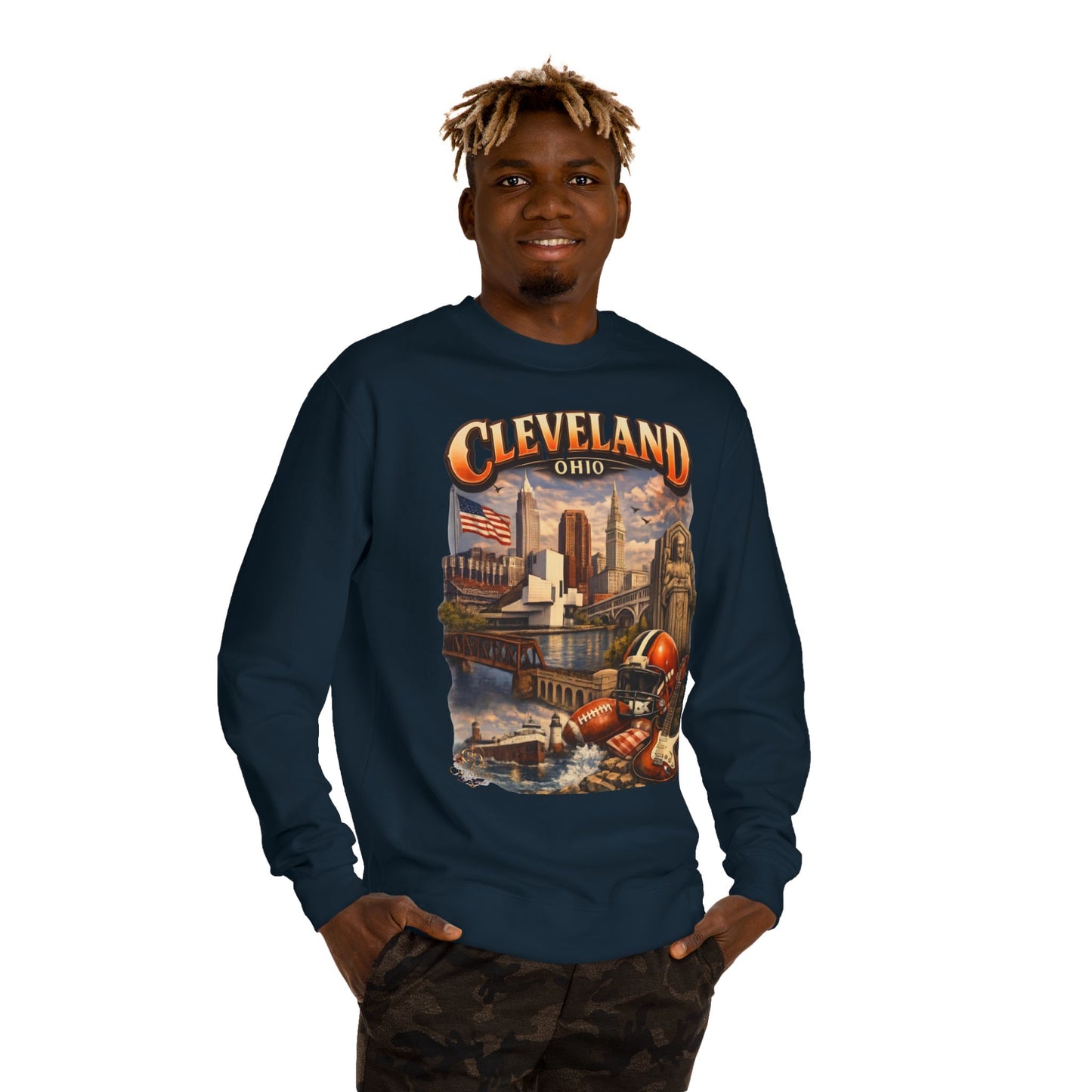 Cleveland Retro Cityscape Sweatshirt — Ohio Pride Football & Rock Design
