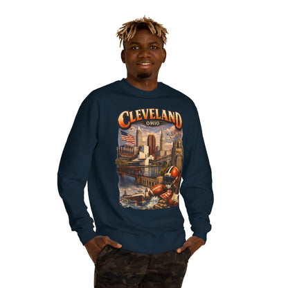 Cleveland Retro Cityscape Sweatshirt — Ohio Pride Football & Rock Design