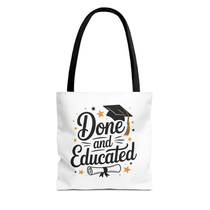 Graduation Tote Bag - "Done and Educated" Cap & Diploma Celebration Tote