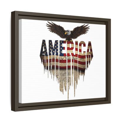 America Eagle Matte Canvas Framed Wall Art — Patriotic USA Flag Typography Print