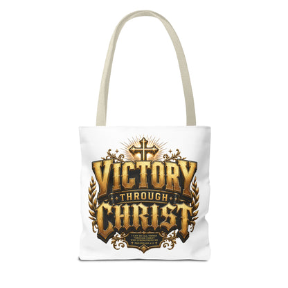 Victory Through Christ Tote Bag — Inspirational Christian Canvas Tote