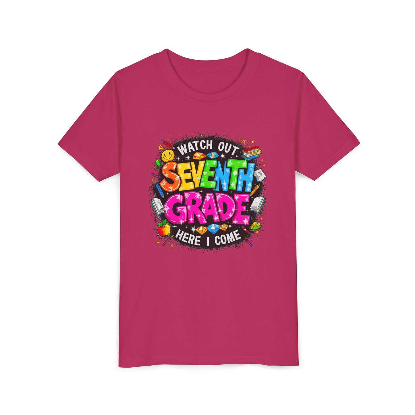 Seventh Grade Kids T-Shirt – “Watch Out Seventh Grade Here I Come” Back-to-School Tee