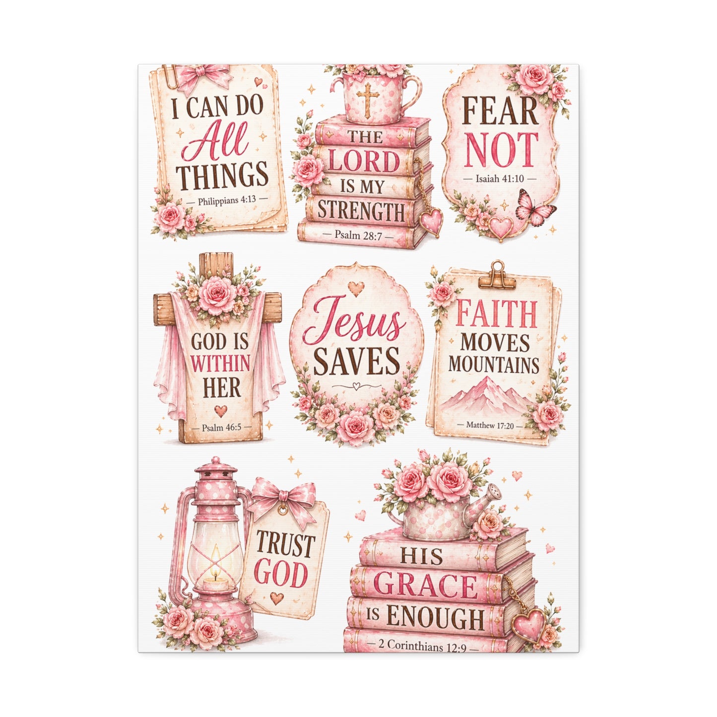 Christian Wall Art Canvas - 'Jesus Saves' Floral Faith Collage