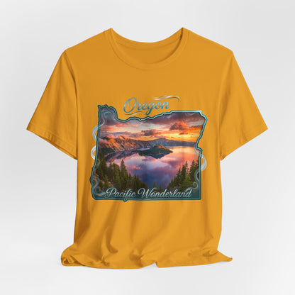 Oregon Pacific Wonderland T‑Shirt — Scenic Sunset State Map Tee