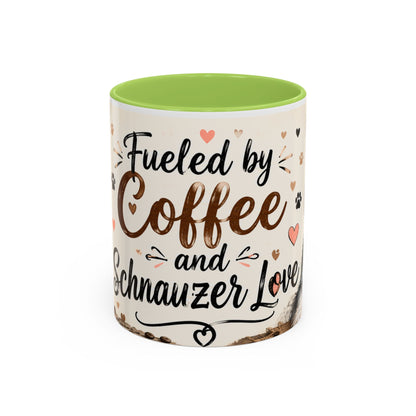 Fueled by Coffee and Schnauzer Love Accent Mug — Dog Lover Coffee Cup (11/15 oz)