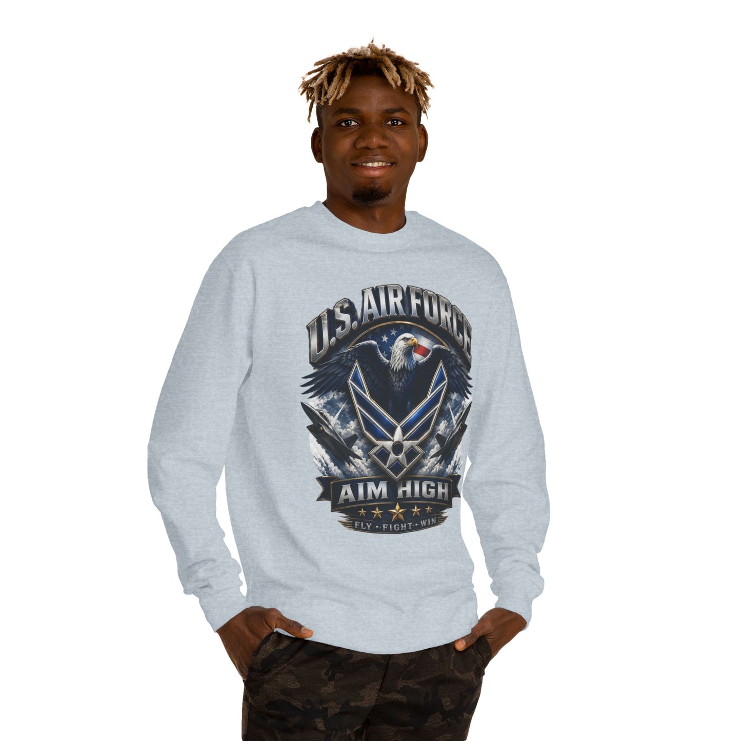 Air Force Crewneck Sweatshirt — "U.S. Air Force Aim High" Military Logo Pullover