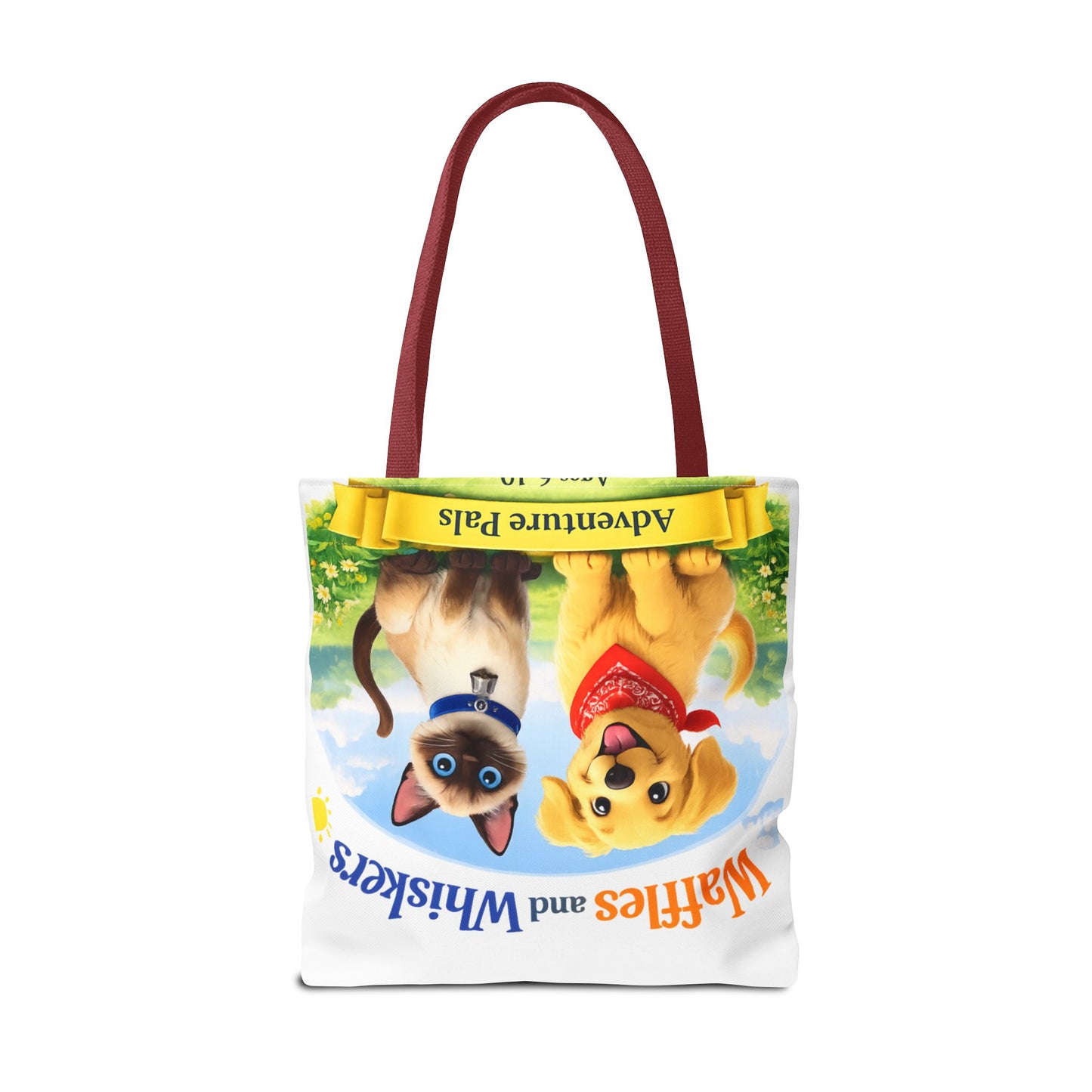 Waffles & Whiskers Adventure Pals Tote Bag — Cute Puppy and Kitten Kids Book Design