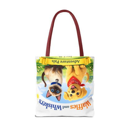 Waffles & Whiskers Adventure Pals Tote Bag — Cute Puppy and Kitten Kids Book Design