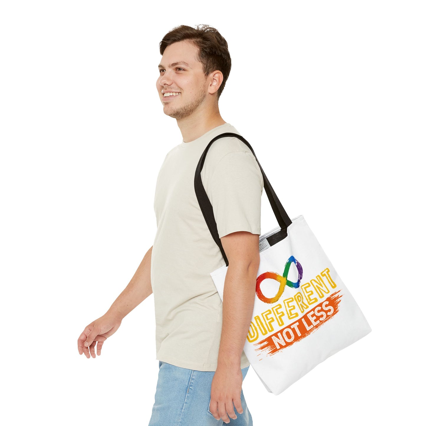 Autism Pride Tote Bag — "Different Not Less" Rainbow Infinity Reusable Shopper