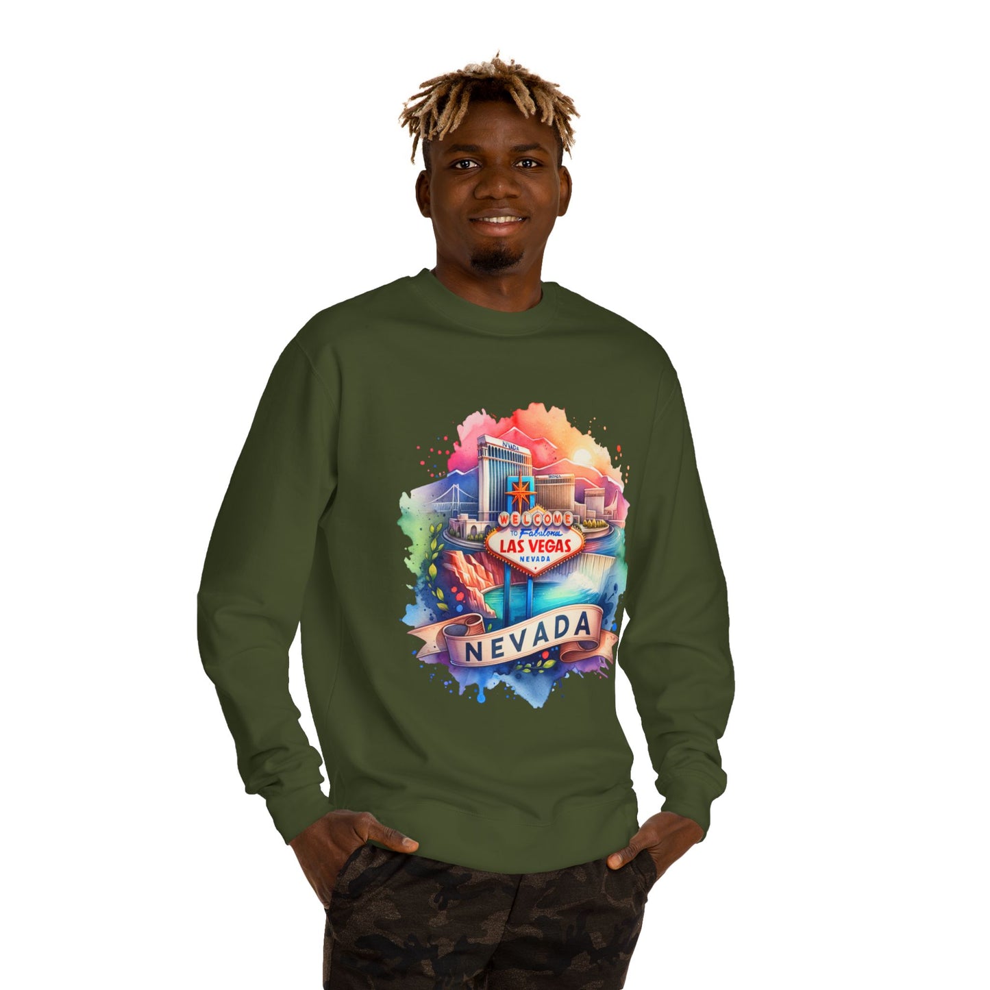 Nevada Las Vegas Watercolor Sweatshirt — Colorful Travel Souvenir Crewneck