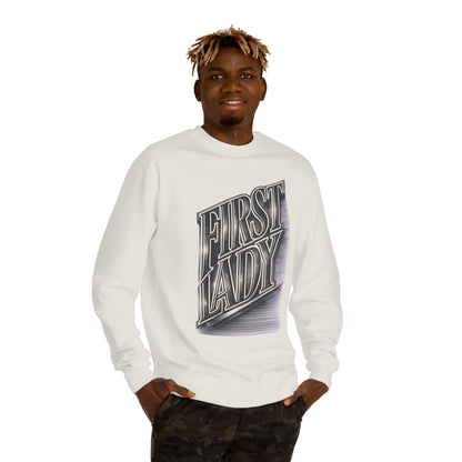 First Lady Graphic Sweatshirt — Retro Metallic Typography Crewneck