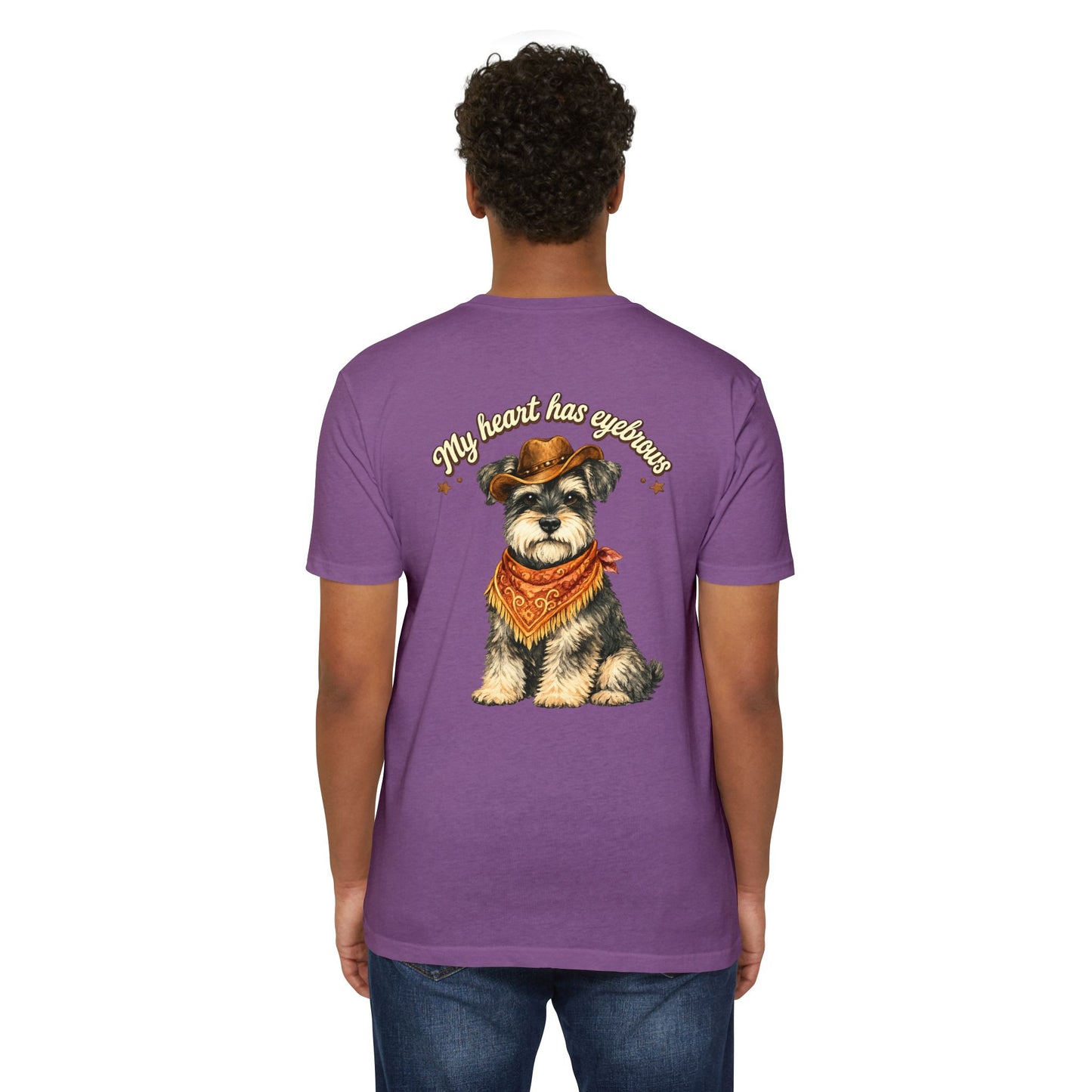 Schnauzer Cowboy T-Shirt — "My Heart Has Eyebrows" Cute Dog Graphic Tee