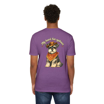 Schnauzer Cowboy T-Shirt — "My Heart Has Eyebrows" Cute Dog Graphic Tee