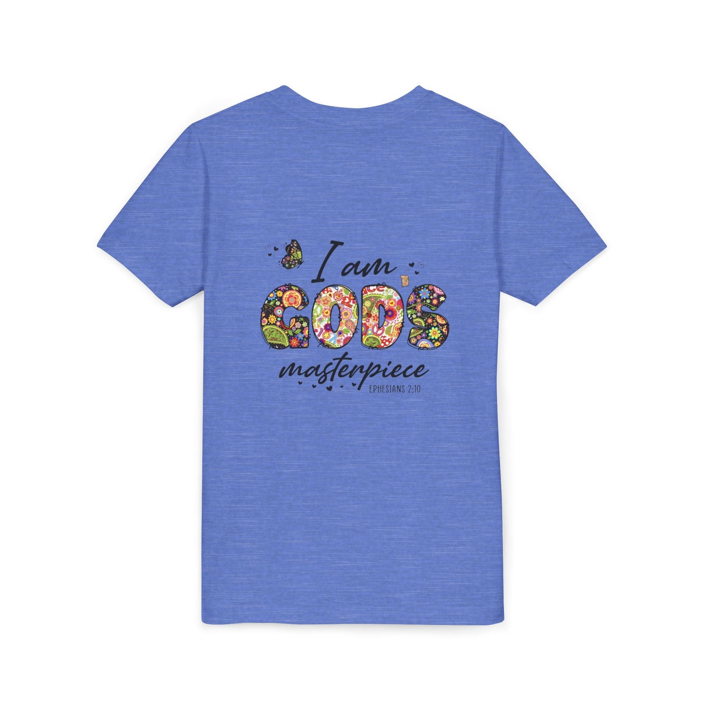 I Am God’s Masterpiece Youth Tee — Floral Christian Inspirational Shirt