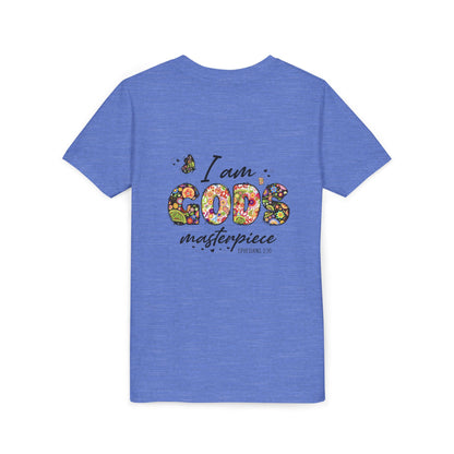 I Am God’s Masterpiece Youth Tee — Floral Christian Inspirational Shirt