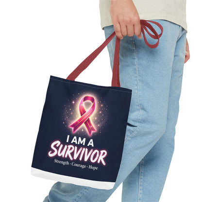 Survivor Ribbon Tote Bag — "I Am A Survivor" Breast Cancer Awareness Tote