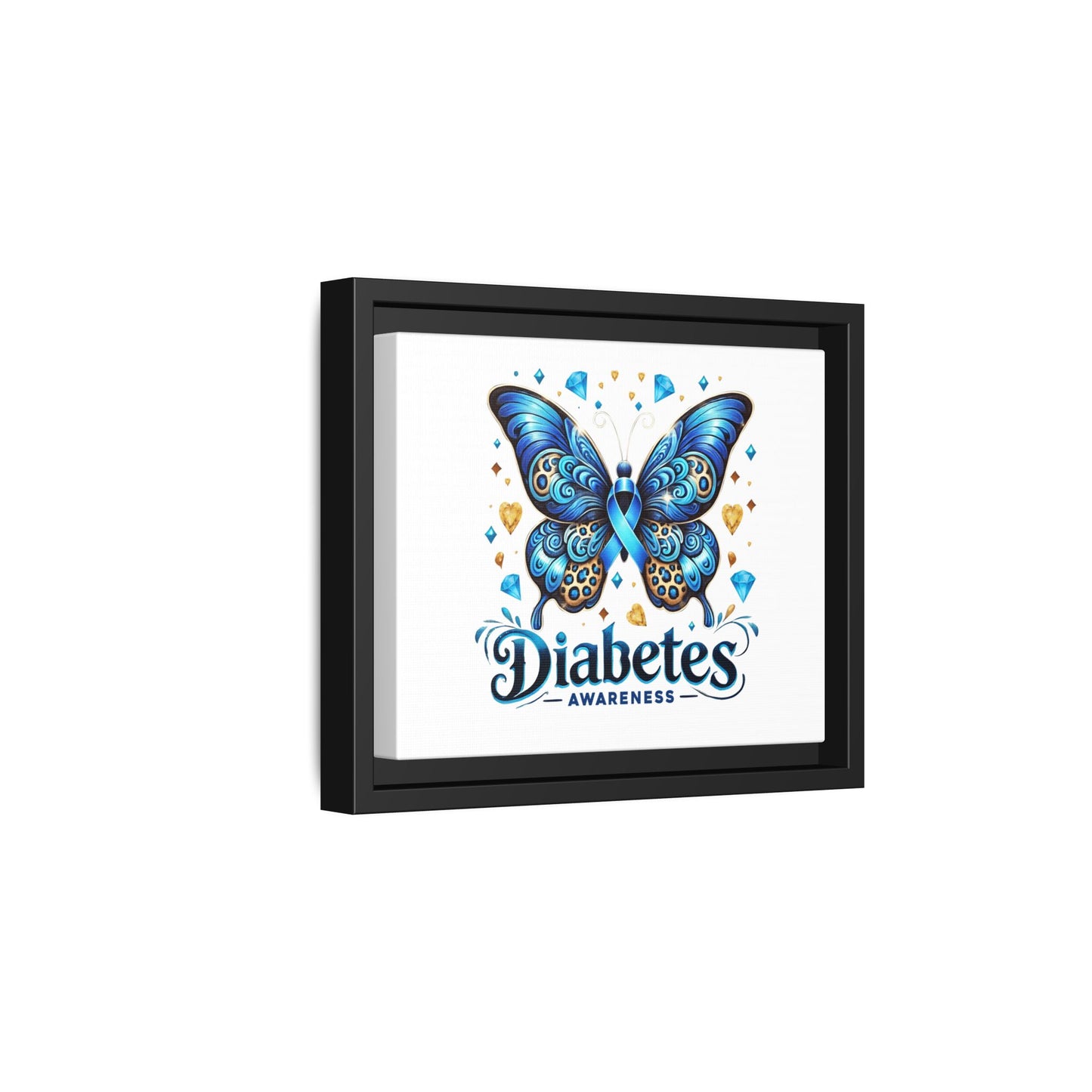 Diabetes Awareness Blue Ribbon Butterfly Matte Framed Canvas