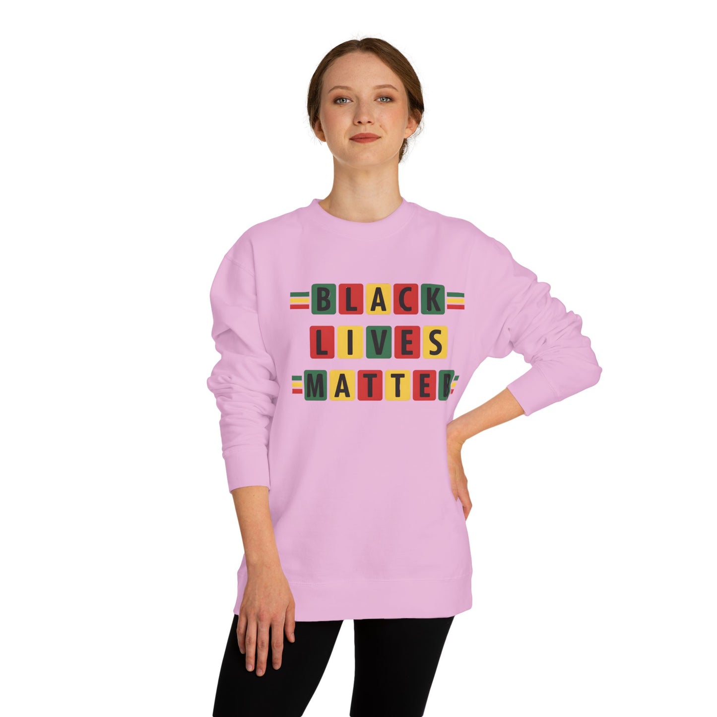 Black Lives Matter Crewneck Sweatshirt — Pan-African Block Letter Design