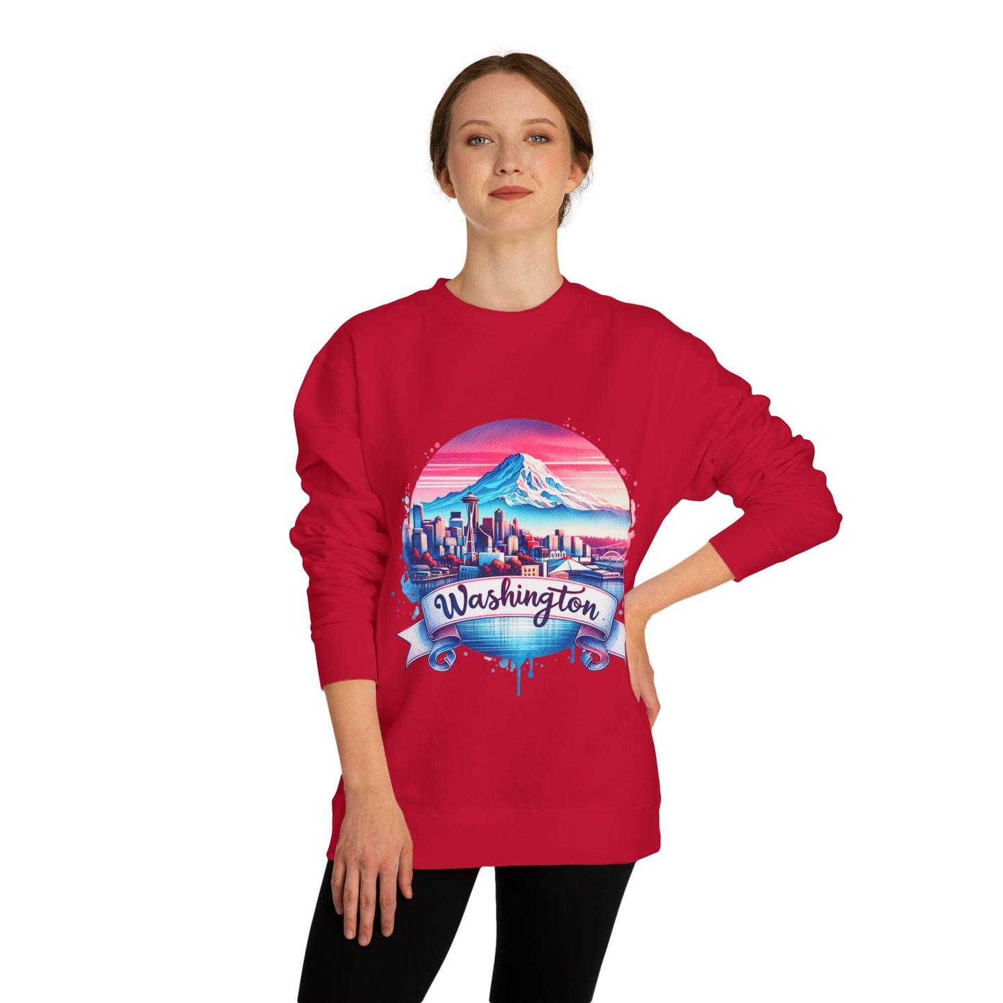 Washington Scenic Crewneck Sweatshirt — Mountain & City Skyline Design