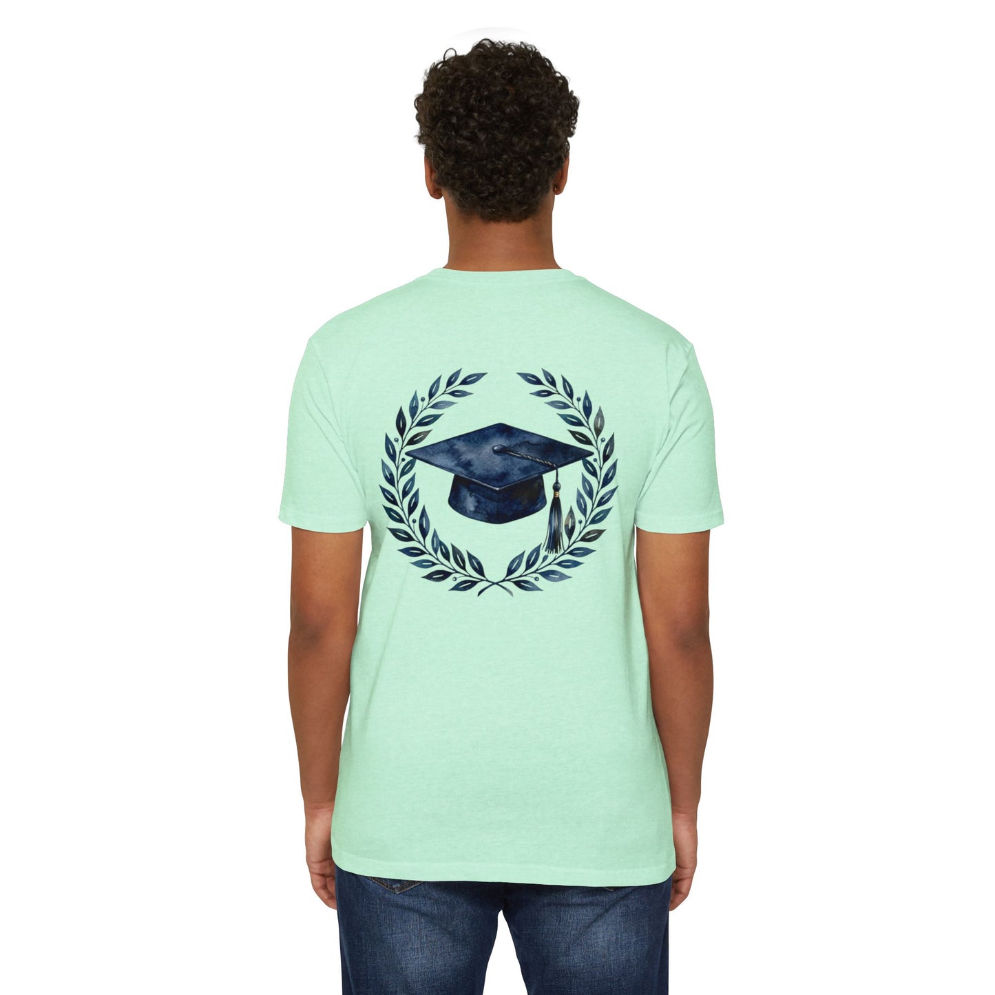 Graduation Cap Laurel T-Shirt — Navy Watercolor Grad Tee