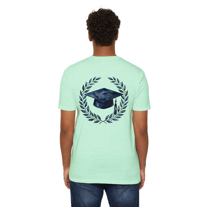Graduation Cap Laurel T-Shirt — Navy Watercolor Grad Tee