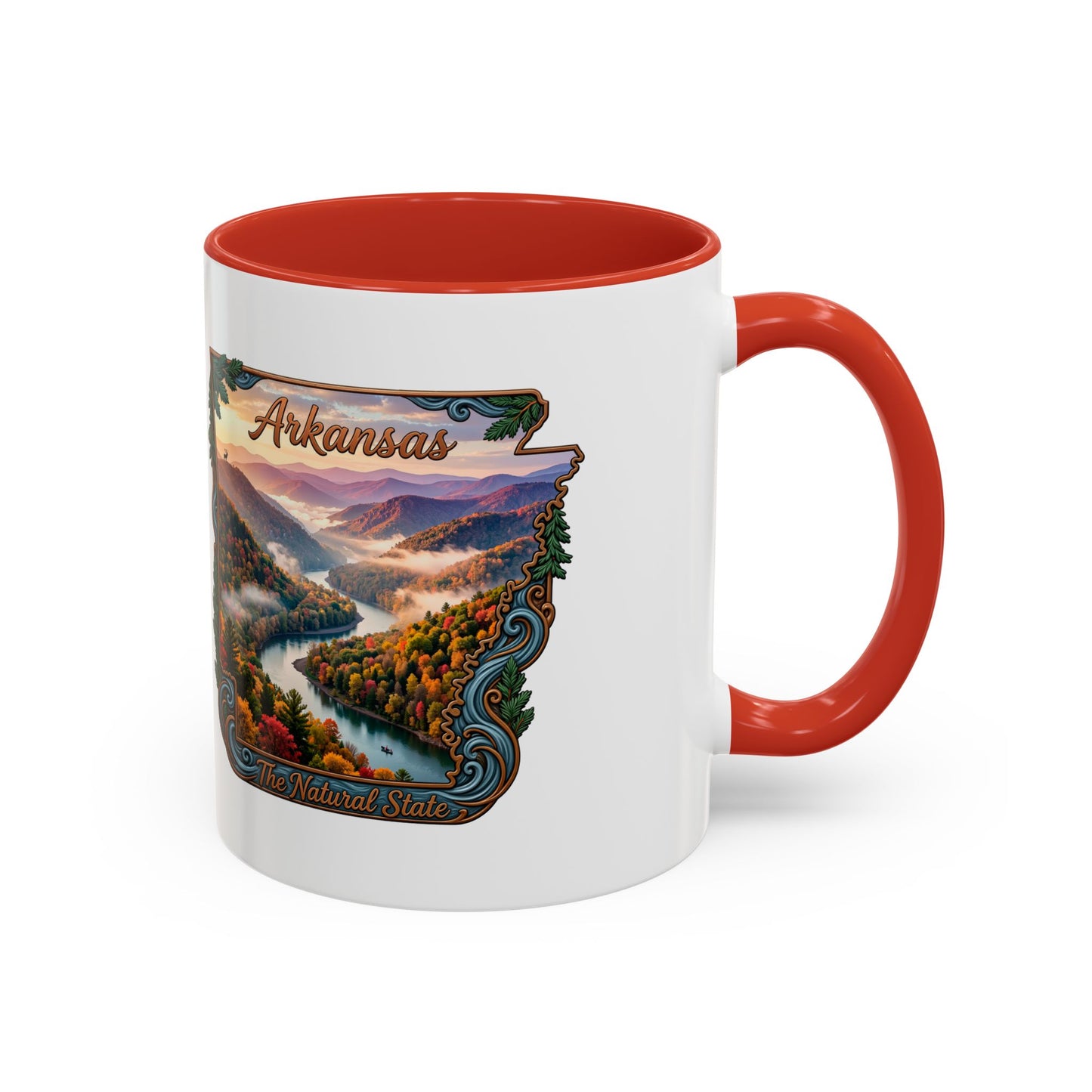 Arkansas Scenic Coffee Mug — Vintage State Map River Landscape (11/15 oz)
