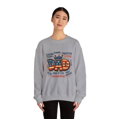 Dad Graphic Sweatshirt - Patriotic "DAD" Crown Design, Funny Loving Hardworking Father Gift