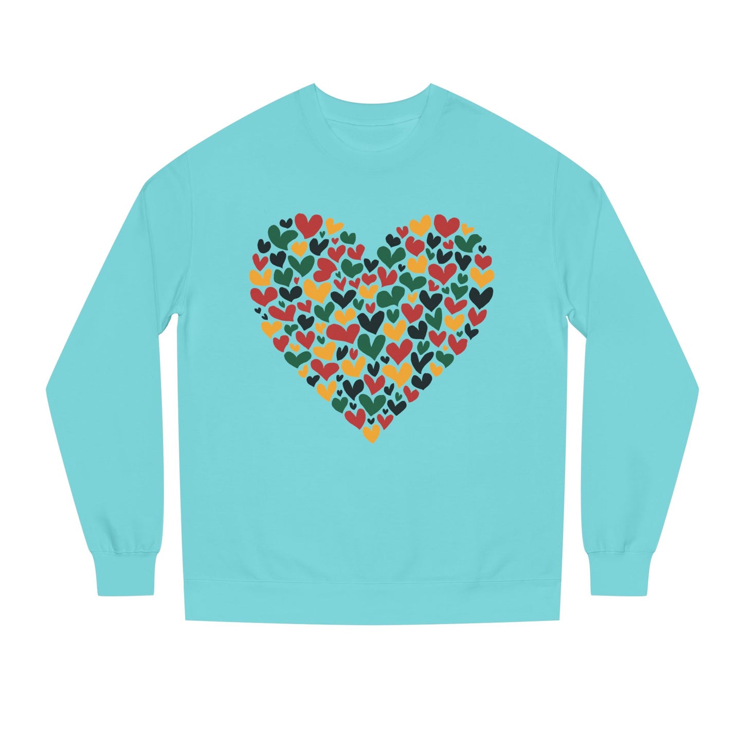 Colorful Heart Pattern Sweatshirt — Cozy Valentine/Everyday Love Crewneck