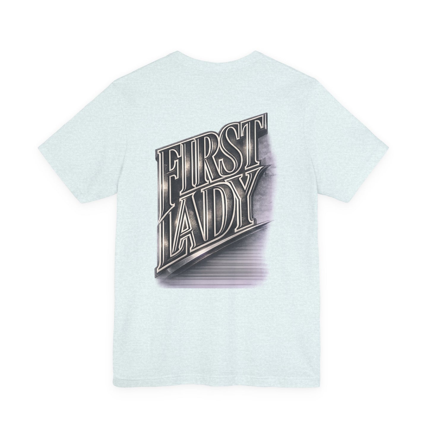 First Lady Graphic Tee — Retro Metallic Script Short Sleeve Shirt