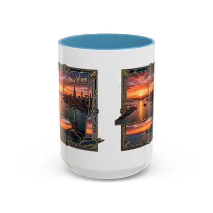 New York Skyline Accent Coffee Mug — Empire State Sunset Scene (11/15oz)