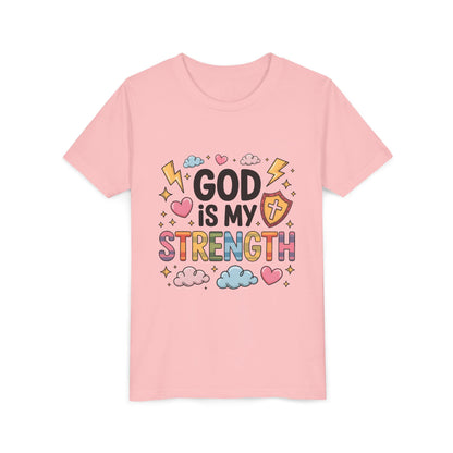 God Is My Strength Youth Tee — Cute Faith-Based Kids T-Shirt