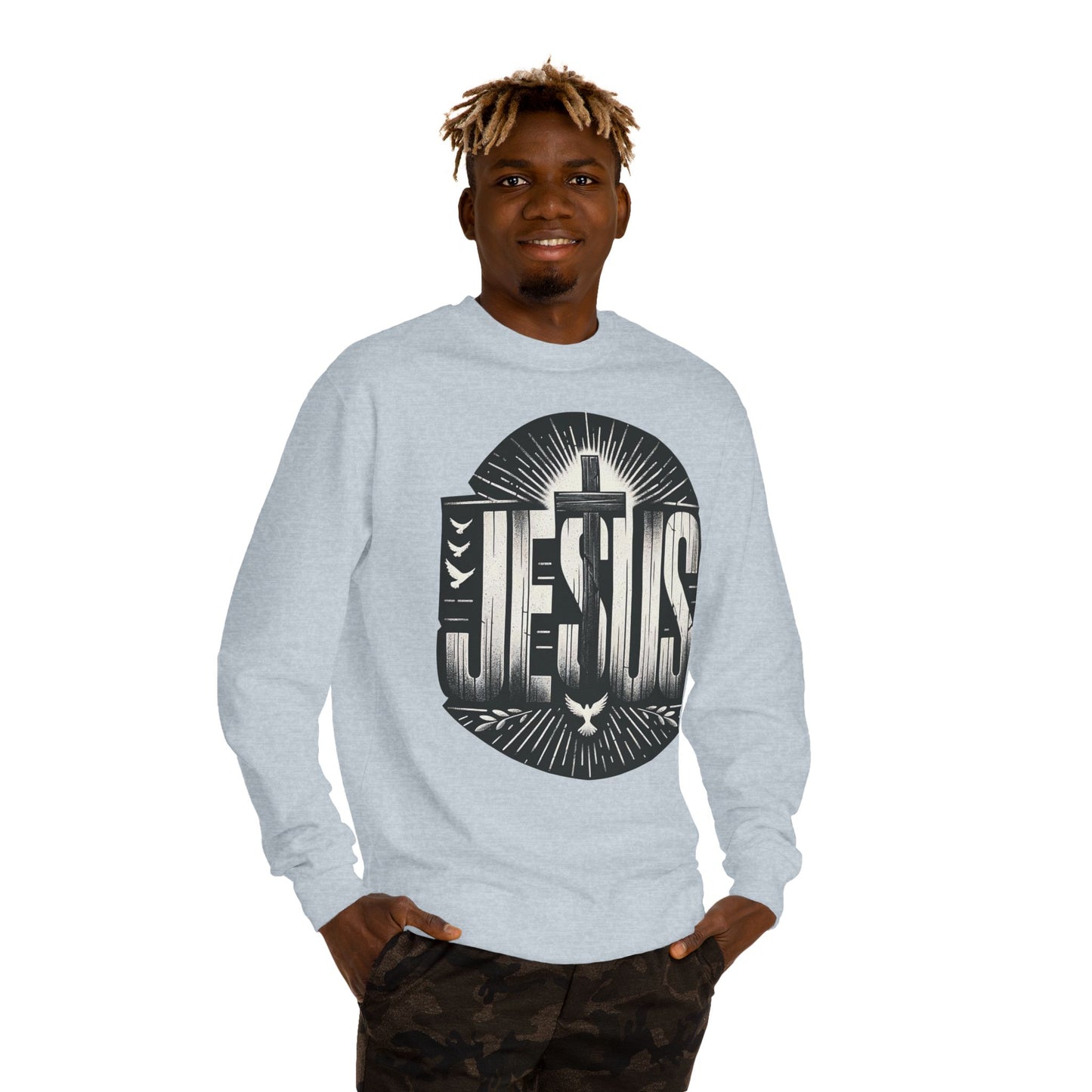 Jesus Graphic Sweatshirt — Vintage Cross & Dove Christian Crewneck