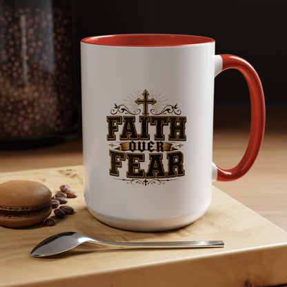 Faith Over Fear Accent Coffee Mug - Inspirational Christian Coffee Cup (11/15oz)