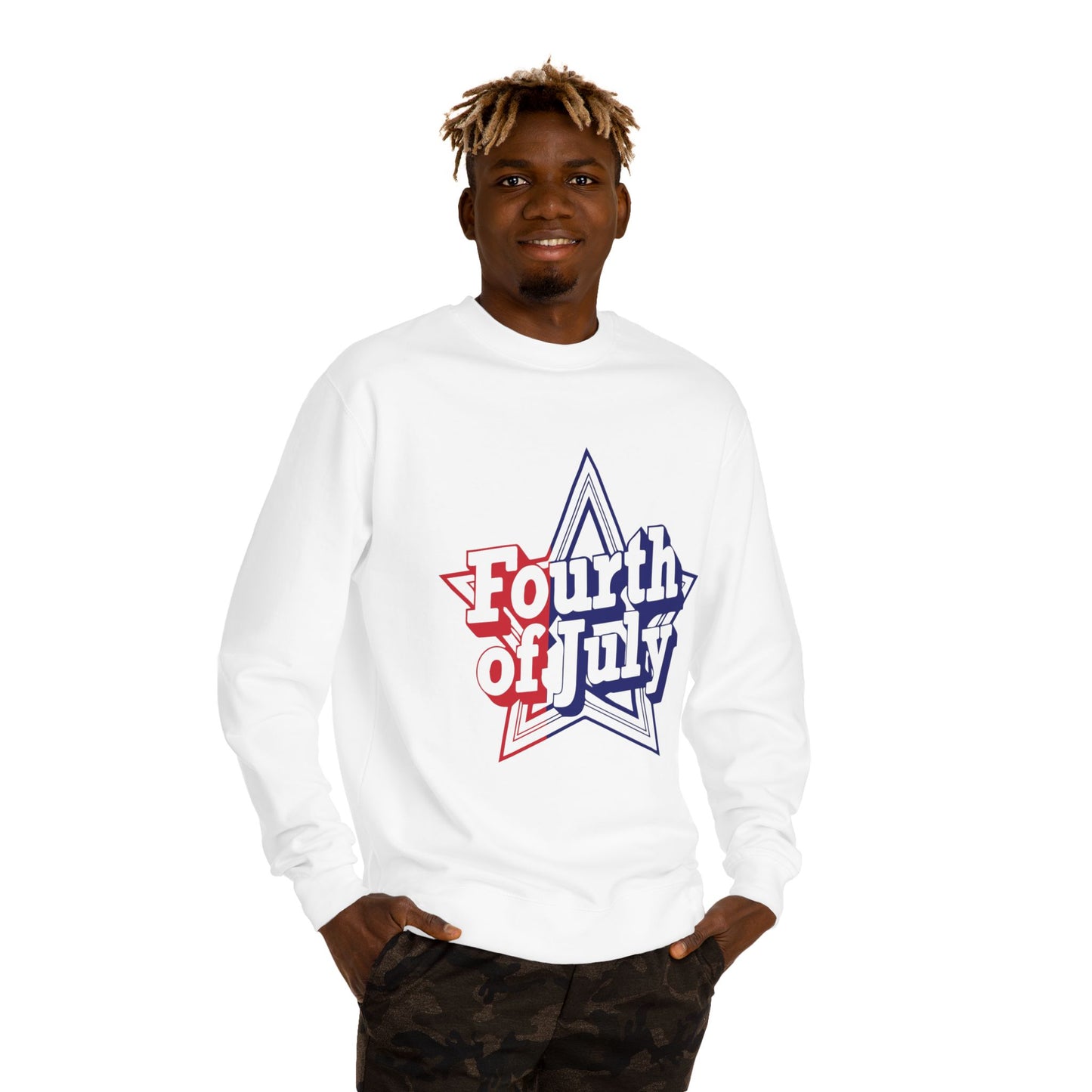 Fourth of July Star Sweatshirt — Patriotic Red White Blue Crewneck
