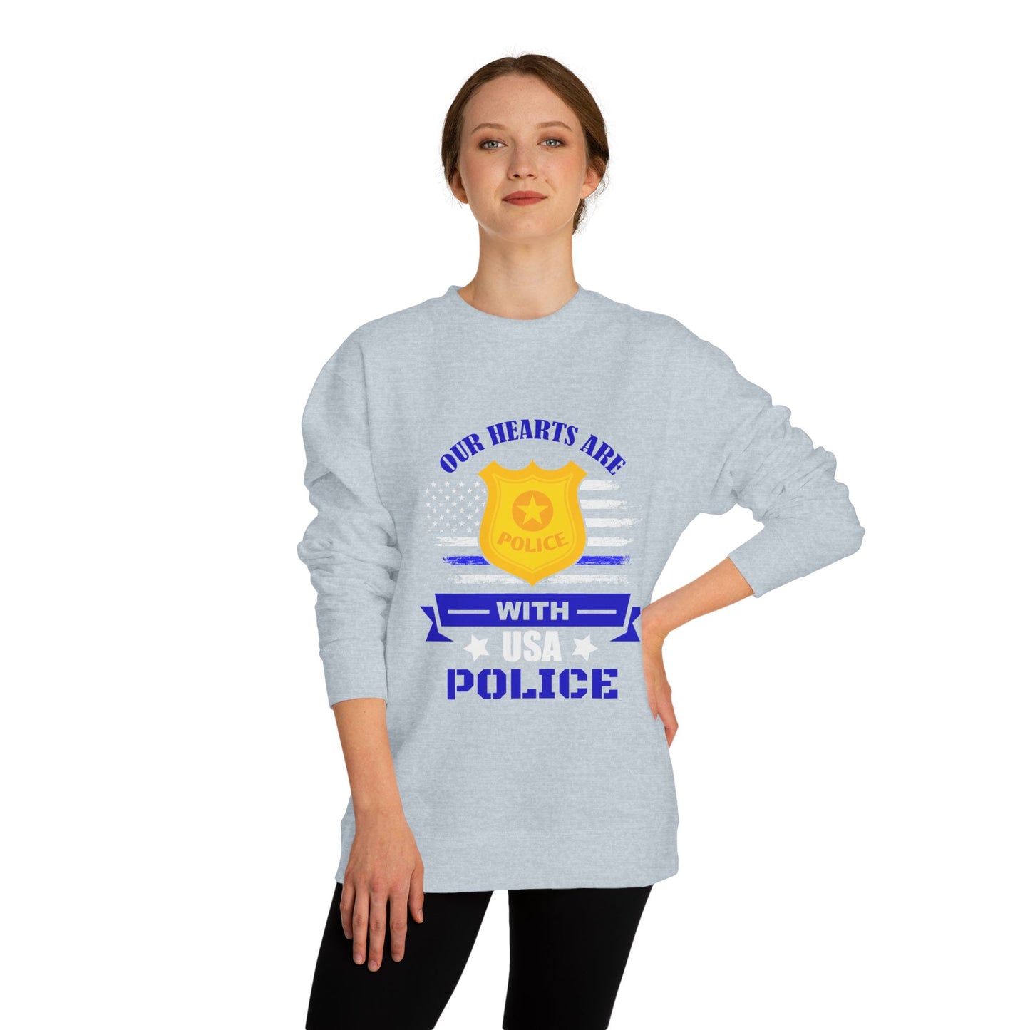 Police Support Sweatshirt — "Our Hearts Are With USA Police" Crewneck