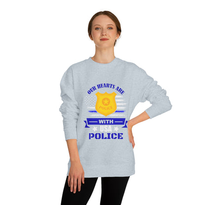 Police Support Sweatshirt — "Our Hearts Are With USA Police" Crewneck