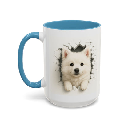 White Samoyed Puppy Accent Coffee Mug — Cute Dog Breakthrough Design (11/15 oz)