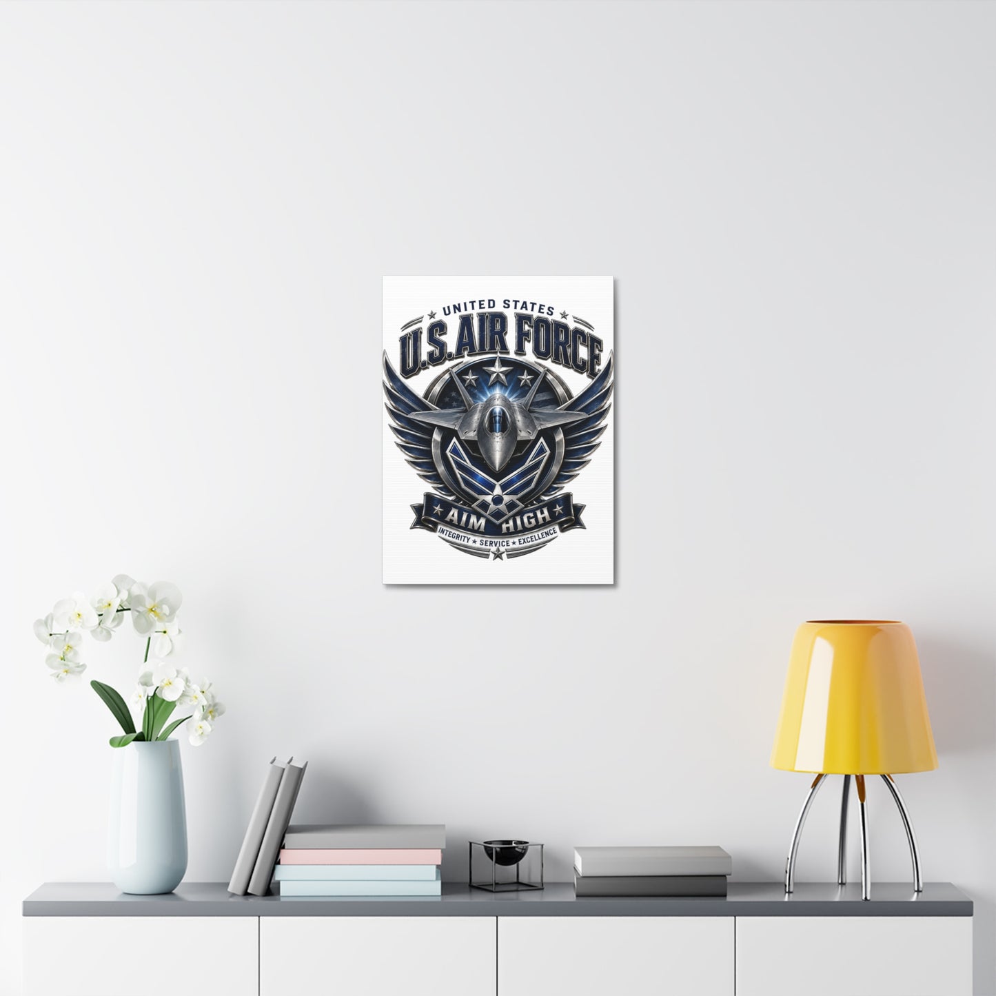 U.S. Air Force 'Aim High' Canvas – Military Jet Emblem Wall Art