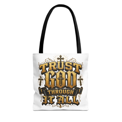 Religious Tote Bag — “Trust God Through It All” Inspirational Scripture Tote