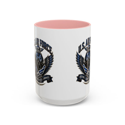 U.S. Air Force Emblem Accent Coffee Mug — Defend Protect Dominate (11/15oz)