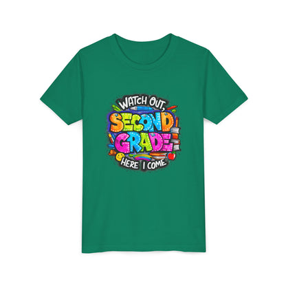 Second Grade Kids Tee - "Watch Out Second Grade Here I Come" Colorful Back-to-School Shirt