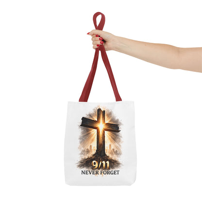 9/11 Never Forget Cross Memorial Tote Bag — Patriotic Remembrance Shopper