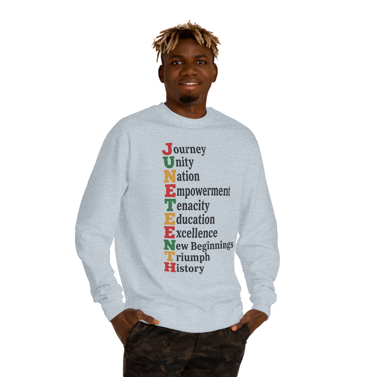 Juneteenth Acrostic Sweatshirt — Journey Unity Nation Empowerment Tee