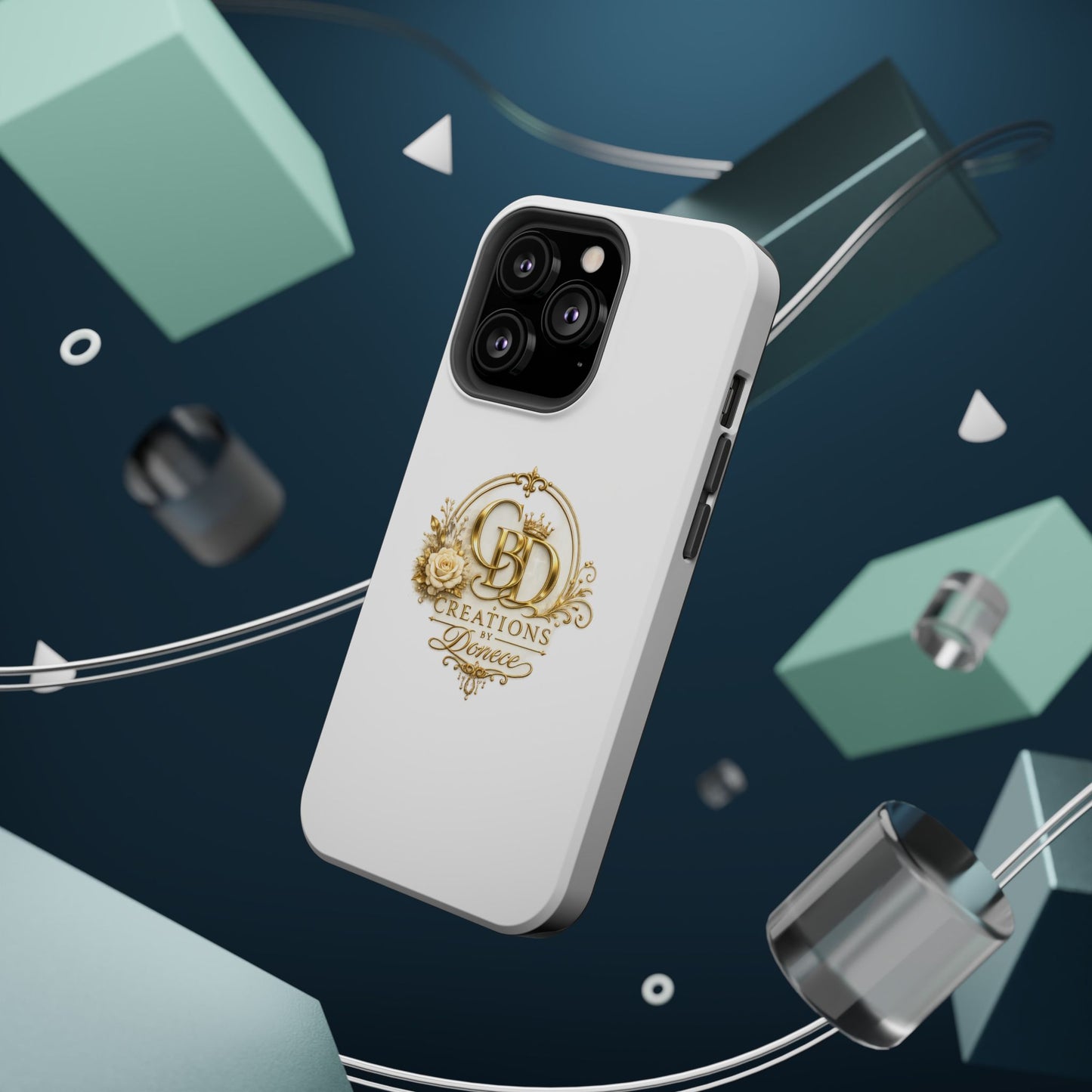 Magnetic Impact-Resistant Phone Case — Gold Floral Crest Logo
