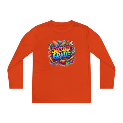 Second Grade Youth Long Sleeve Tee — Colorful School Supplies Back-to-School Shirt