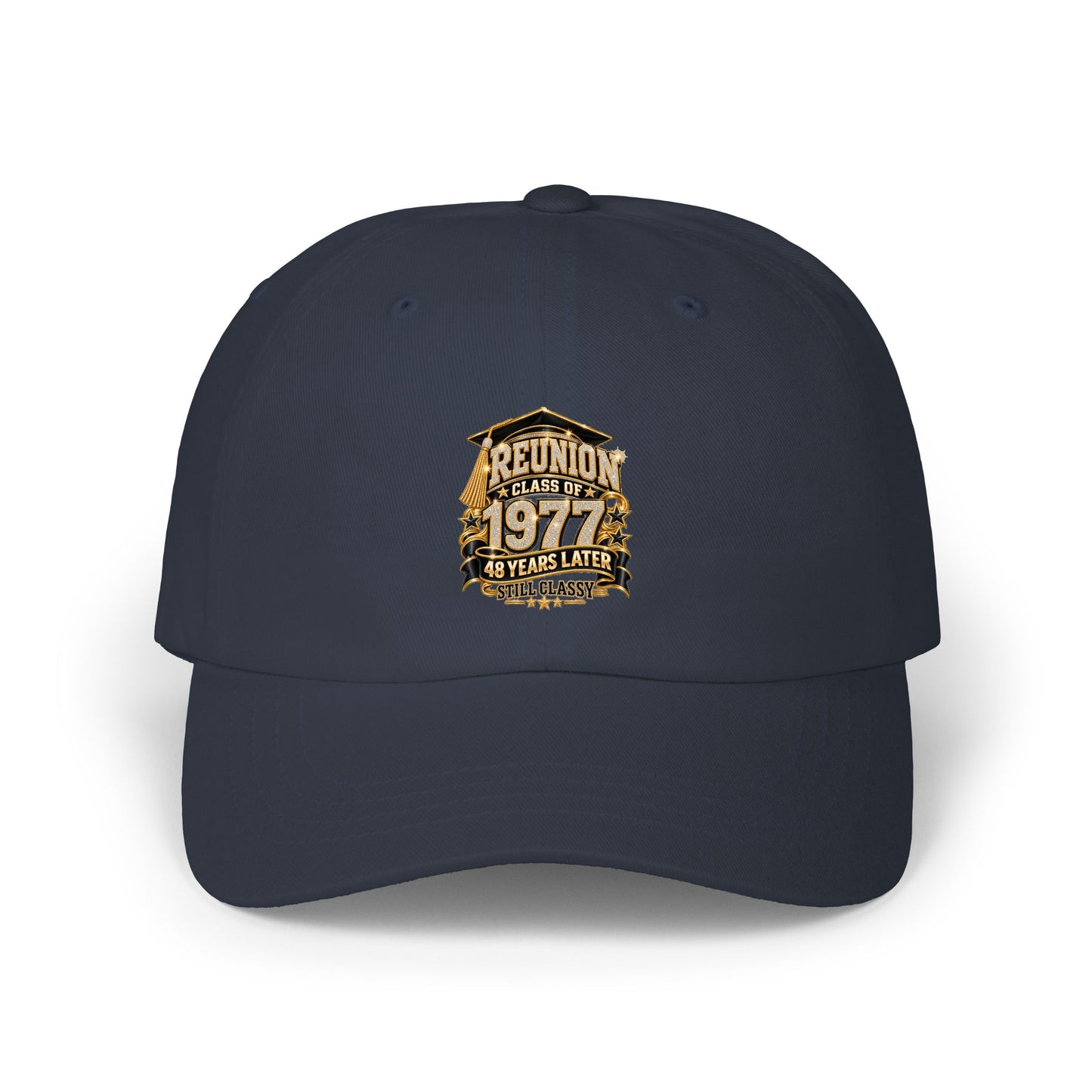 1977 Class Reunion Dad Cap – Vintage Gold Shield Embroidered Hat